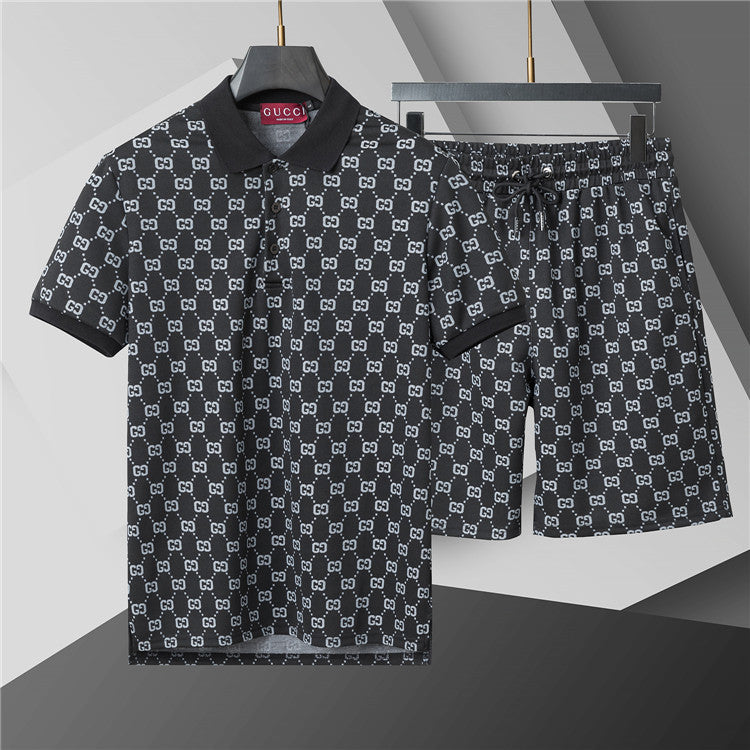 Luxury Monogram-Inspired Polo & Shorts Set – Beige - Black - White
